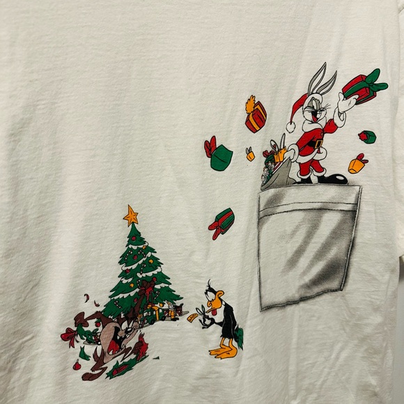 Vintage Looney Tunes Christmas T-Shirt 90s Shirt Bugs Bunny & Tasmania Devil - Picture 4 of 11